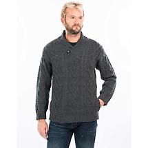 Alternate image for Irish Sweater | Merino Wool Aran Knit Shawl Collar Single Button Mens Sweater