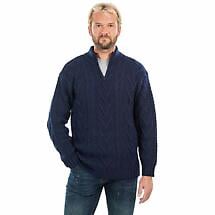 Alternate image for Irish Sweater | Merino Wool Aran Knit Zip Neck Fisherman Mens Sweater