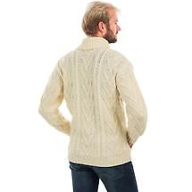 Alternate image for Irish Sweater | Merino Wool Aran Knit Zip Neck Fisherman Mens Sweater