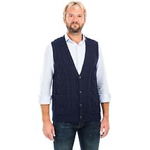 Alternate image for SALE | Irish Cardigan | Merino Wool Aran Knit Sleeveless Mens Cardigan