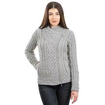 Alternate image for Irish Cardigan | Merino Wool Side Zip Ladies Aran Knit Cardigan