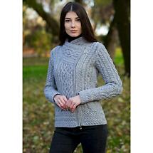 Alternate image for Irish Cardigan | Merino Wool Side Zip Ladies Aran Knit Cardigan