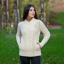 Alternate image for Irish Cardigan | Merino Wool Side Zip Ladies Aran Knit Cardigan