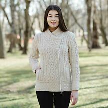 Alternate image for Irish Cardigan | Merino Wool Side Zip Ladies Aran Knit Cardigan