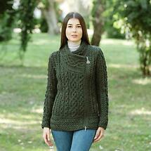 Alternate image for Irish Cardigan | Merino Wool Side Zip Ladies Aran Knit Cardigan