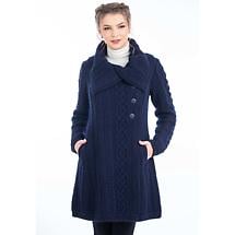 Irish Coat | Aran Knit 4 Button Collar Ladies Coat Product Image