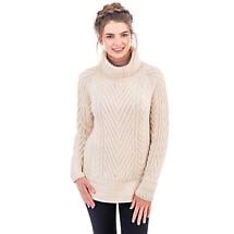 Irish Sweater | Ribbed Cable Knit Turtleneck Ladies Sweater Product Image