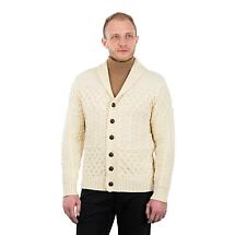 Alternate image for Irish Cardigan | Aran Cable Knit Shawl Collar Mens Cardigan