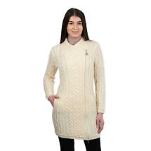 Alternate image for Irish Cardigan | Long Aran Cable Knit Side Zip Ladies Cardigan