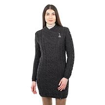 Alternate image for Irish Cardigan | Long Aran Cable Knit Side Zip Ladies Cardigan