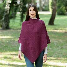 Irish Shawl | Aran Cable Knit Cowl Neck Celtic Button Poncho Product Image