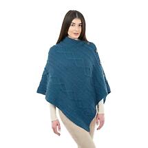Irish Shawl | Aran Cable Knit Cowl Neck Celtic Button Poncho Product Image
