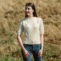 Alternate image for Irish Sweater | Ladies Cable Knit Short Sleeve Aran Sweater