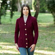 Alternate image for Irish Cardigan | Ladies Aran Knit Shawl Collar Cardigan