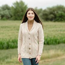 Alternate image for Irish Cardigan | Ladies Aran Knit Shawl Collar Cardigan