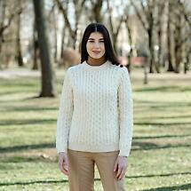 Alternate image for Irish Sweater | Ladies Side Button Aran Knit Sweater