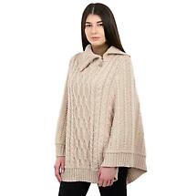 Irish Shawl | Aran Knit Cowl Neck Trinity Zip Poncho Product Image