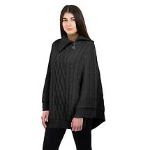 Alternate image for Irish Shawl | Aran Knit Cowl Neck Trinity Zip Poncho