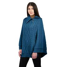 Alternate image for Irish Shawl | Aran Knit Cowl Neck Trinity Zip Poncho