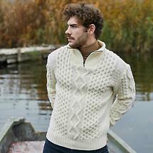 Alternate image for Irish Cardigan | Mens Aran Knit Half-Zip Cardigan