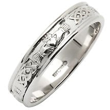 Irish Wedding Ring - Men's Narrow Sterling Silver Corrib Claddagh Wedding Band Product Image