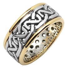 Irish Wedding Ring - Ladies Celtic Knot Pierced Sheelin Wedding Band with Yellow Gold Rims Product Image