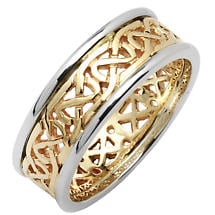 Alternate image for Irish Wedding Ring - Ladies Celtic Knot Narrow Pierced Sheelin Wedding Band Yellow Gold with White Gold Rims