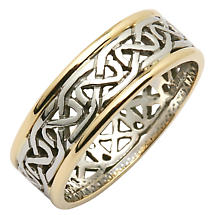 Alternate image for Irish Wedding Ring - Ladies Celtic Knot Narrow Pierced Sheelin Wedding Band with Yellow Gold Rims