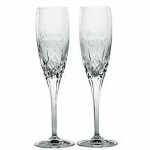 Alternate image for Galway Irish Crystal | Bride & Groom Flute Floral Spray Pair