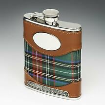 Irish Whiskey Flask Stainless Steel Personalized Tartan Leather Bound Celtic Pewter Detail Product Image