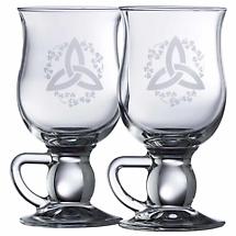 Galway Crystal Shamrock & Trinity Knot Latte Glass Mug Pair Product Image