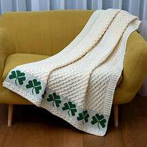 Alternate image for Irish Throw | Merino Wool Aran Knit Shamrock Throw