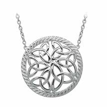 Irish Necklace | Rhodium Plated Sterling Silver Trinity Knot Round Pendant Product Image
