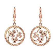 Alternate image for Irish Earrings | Rose Gold Plated Sterling Silver Round Shamrock Earrings