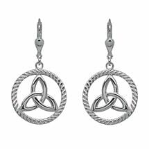 Alternate image for Irish Earrings | Rhodium Plated Sterling Silver Round Trinity Knot Earrings