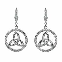Irish Earrings | Rhodium Plated Sterling Silver Round Trinity Knot Earrings Product Image
