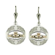 Irish Earrings | Sterling Silver 18k Gold Plated Claddagh Drop Earrings Product Image