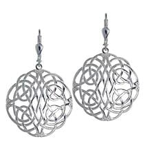 Irish Earrings | Sterling Silver Book of Kells Celtic Knot Round Drop Earrings Product Image