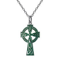 Irish Necklace | Sterling Silver Enamel Celtic Cross Pendant with Chain - Small Product Image
