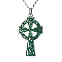 Irish Necklace | Sterling Silver Enamel Celtic Cross Pendant with Chain Product Image