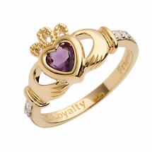 Irish Ring | 14k Gold Diamond Love Loyalty Friendship Birthstone Claddagh Ring Product Image
