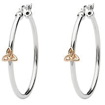 Irish Earrings | Sterling Silver Rose Gold Celtic Trinity Knot Hoop Earrings Product Image