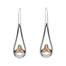 Irish Earrings | Sterling Silver Rose Gold Celtic Trinity Knot Drop Earrings Product Image