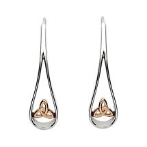 Alternate image for Irish Earrings | Sterling Silver Rose Gold Celtic Trinity Knot Drop Earrings