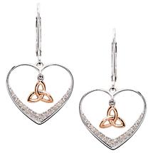 Alternate image for Irish Earrings | Sterling Silver Heart & Rose Gold Trinity Knot Crystal Earrings