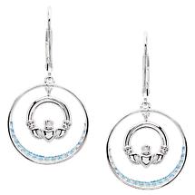 Irish Earrings | Sterling Silver & Aquamarine Claddagh Earrings Product Image