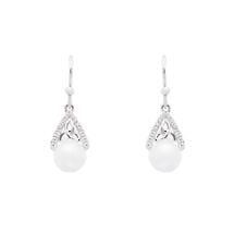 Alternate image for Irish Earrings | Sterling Silver CZ Trinity Knot Pearl Earrings