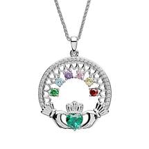 Claddagh Necklace | Mother's Family Birthstone Sterling Silver Pendant Product Image