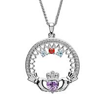 Alternate image for Claddagh Necklace | Mother's Family Birthstone Sterling Silver Pendant