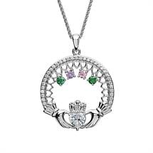 Alternate image for Claddagh Necklace | Mother's Family Birthstone Sterling Silver Pendant